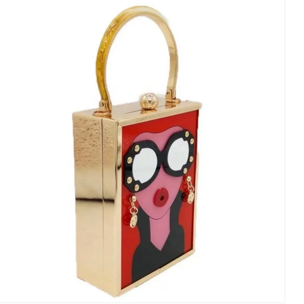 NWT Applique face Acrylic clutch/crossbody bag - Picture 3 of 13